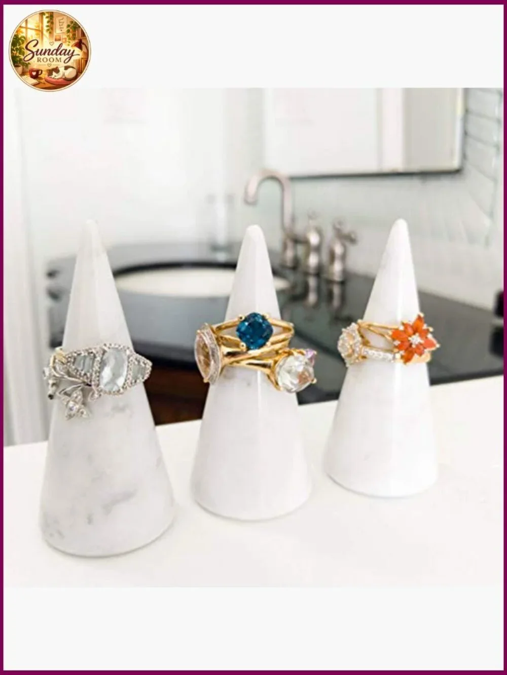 Genuine Marble Ring Holder Cone Display Stand for Jewelry Organizer